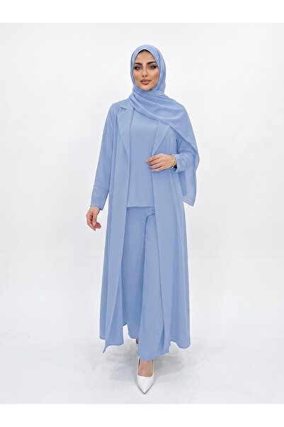 YOU ABAYA طقم سفر 4 قطع بقماش كريب كوبراء لون سماوي
