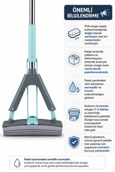 VENON ÇEK BIRAK SİSTEMLİ ✨Katlanır Süngerli Paspas Sıkmalı Sünger Mop ✨ Su Sıkma Aparatlı Zemin Parke Mopu Pratik Ev Temizlik Seti Mop Temizlik Ev Kolay Sistem