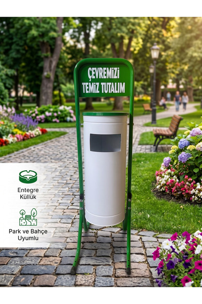 ÖZHEMMEKLER Dış Mekan 4 Ayaklı Küllük Hazneli Metal Çöp Kovası (115x30)