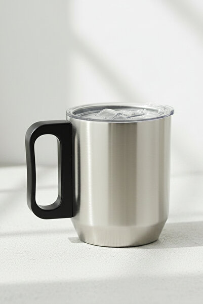 VİBEFLASK 350 ml Çelik Termos Mug - 304 Paslanmaz Çelik Şeffaf Kapaklı Ofis K...