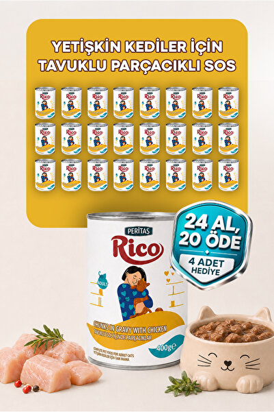 RICO Tavuklu Sos İçinde Parçalı Yetişkin Kedi Yaş Mama 400 g 24'lü