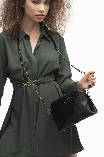 Valentino Orlandi Monogram Μαύρη λουστρίνι γυναικεία τσάντα χιαστί Vlt044
