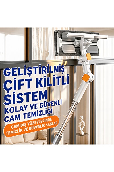 Ekostem Teleskopik Çift Taraflı Pratik Yüksek Kaliteli Cam Silme Aparatı + Ye...