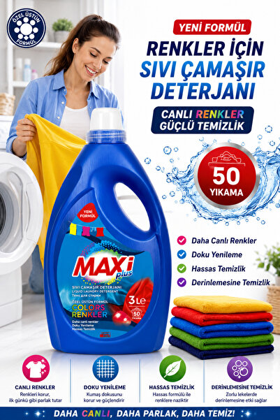 MAXİ Sıvı Çamaşır Deterjanı Renkliler İçin 3 L – Makine Yıkama ve Çamaşır Bakımı