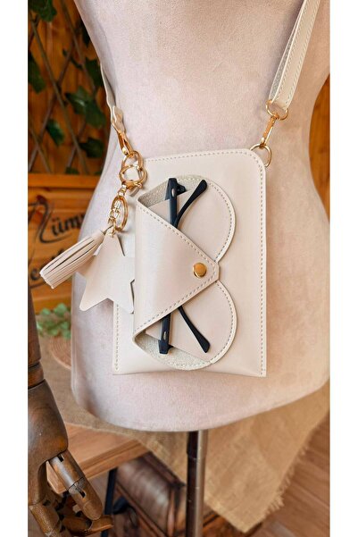 Glasses Case,Card Compartment,Phone Bag. Tassel Star Charm Keychain Gift ( Cream )