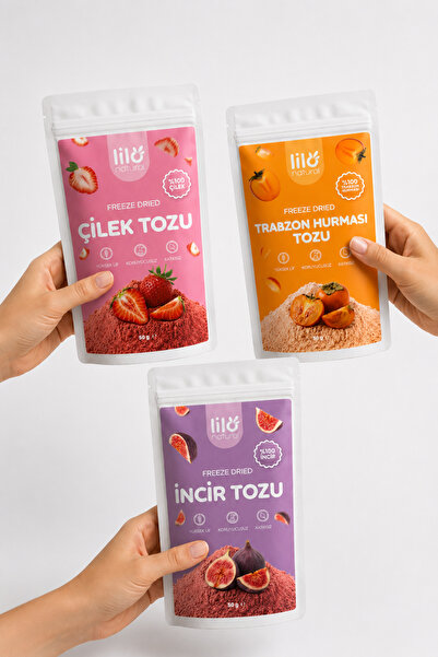 Lilo Natural Freeze Dried Meyve Paketi - Çilek Tozu & İncir Tozu & Hurma Tozu...
