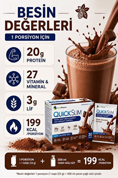 NUTRIPHARMA QUICK SLIM Quick Slim Diyet Shake - 60 Saşe - Yüksek Proteinli Öğün Tozu - Shaker Hediye