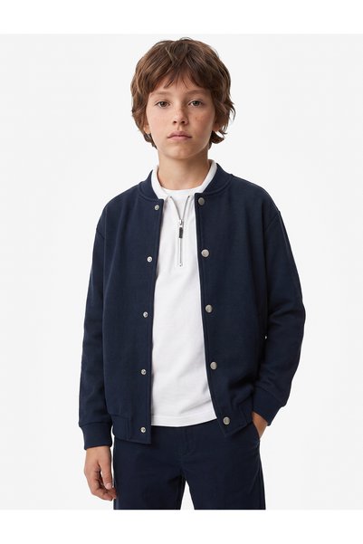 Koton Cotton Long Sleeve Snap Button Bomber Collar College Jacket