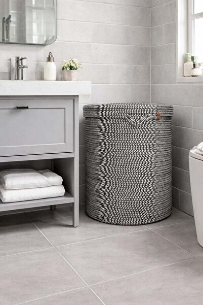 naylişhome Jute Wicker Gold White 40X45 cm Covered Laundry Basket Multi-Purpo...