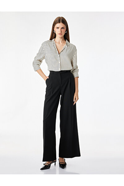 Koton Viscose Long Sleeve Classic Collar Buttoned Striped Shirt