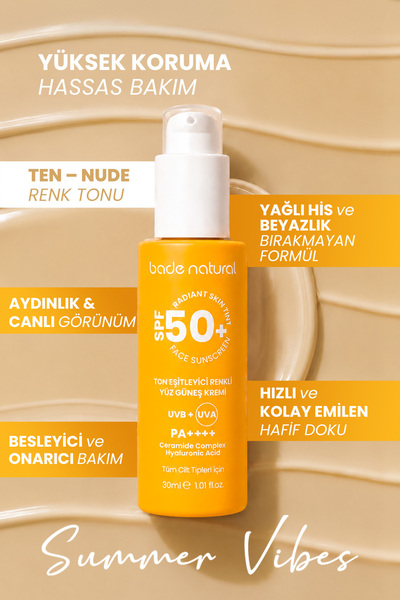 Bade Natural Spf 50+ Renkli Yüz Güneş Kremi 30 ml