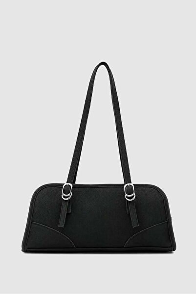 Shule Bags Τσάντα Vanity Nubuck Baguette Μαύρη