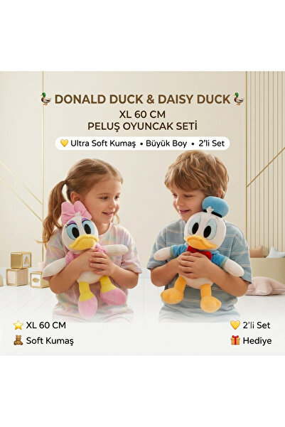 e-life shop İthal Soft Kumaş Donald Duck Daisy Duck XL 60 CM Peluş Oyuncak 2'...