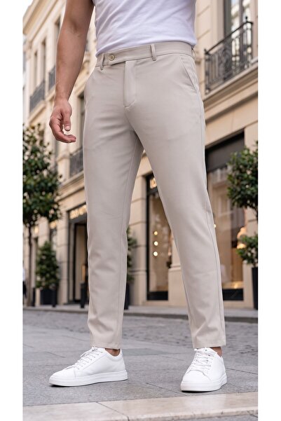 Gussi Erkek Bej Renk Kaliteli Esnek Likralı Slim Fit Kumaş Pantolon