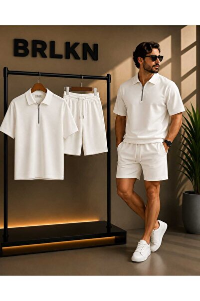 BRLKN Unisex Polo Neck T-Shirt Shorts Set Oversized Vortex Fabric Summer Fabric
