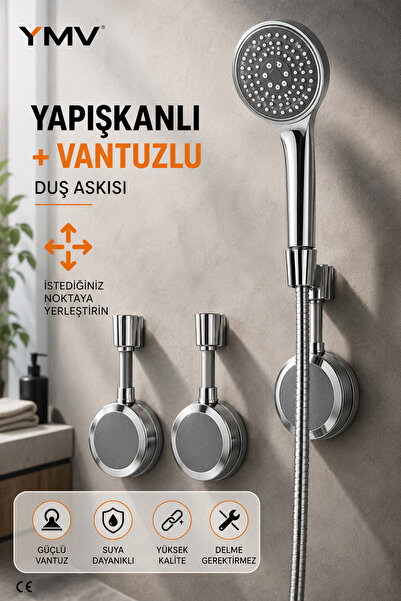 YMV Yeni Nesil Ayarlanabilir Lüks Su Geçirmez Duş Banyo Başlığı Tutacağı Askı...
