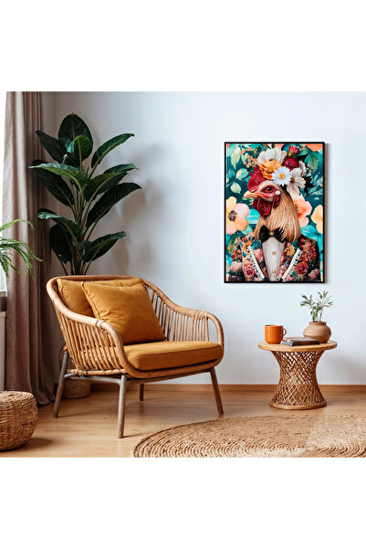 MallDeco Tablou Canvas Portret Floral Excentric, Finisaj Lucios, cu Decor Acr...