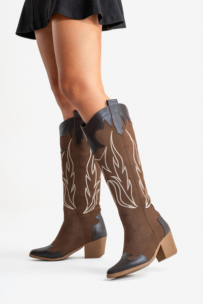 by selvi Lukka Shoes Valeria Women's Bitter Brown Embroidered Cowboy Western ...