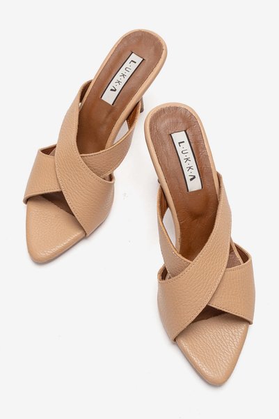 by selvi Lukka Shoes Genuine Leather Mila Women's Nude Cross-Heeled Slippers