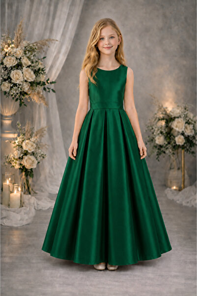 MadyaButik Rochie lungă din satin simplu, plisată, model Sudem, pentru fete, ...