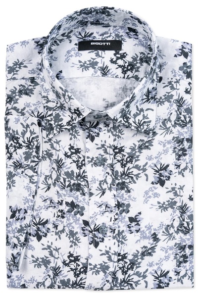 Bigotti Camasa maneca scurta din in slim Alba print floral