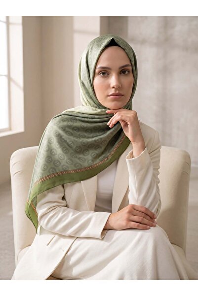 Vissona %100 Saf İpek Şal İnce Saten Vual Dokuma Degradeli Ve Monogram Desenl...