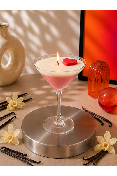 Petek Atelier Vanilya Kokulu Pembe Martini Mum,%100 Soya Wax ,Pamuk Fitil