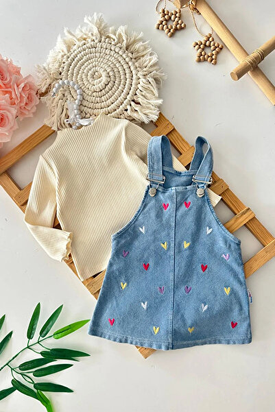 Minigimin Cicileri My Little One's Colorful Heart Printed Baby Girl Denim Gil...