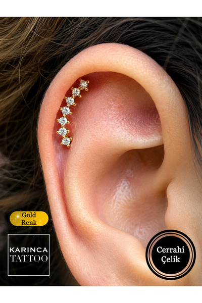 Karınca Piercing Zirkon Taşlı Silver veya Gold Piercing Flat Conch Forward He...