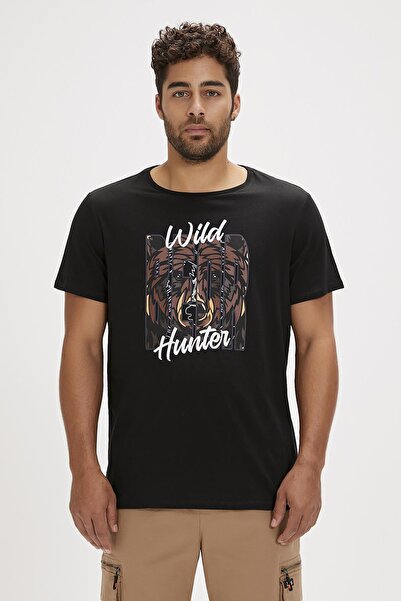 Bad Bear Hunt Men's Black Round Neck T-Shirt
