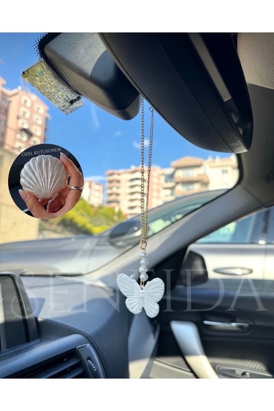 Otomobil dikiz aynası süsü beyaz incili kelebek dikiz süsü kelebek dikiz ayna süs plastik