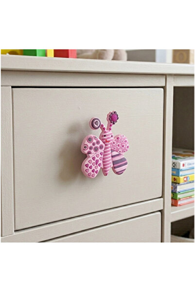 EYM Children's Room Furniture Handle Cupboard Button Pink Butterfly No:32