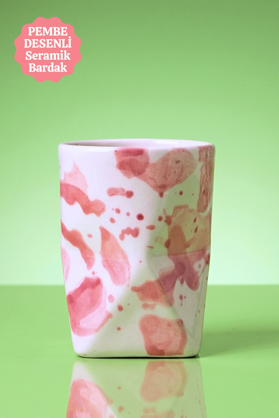 Mim and More Pembe Desenli El Yapımı Seramik Bardak – 250 ml