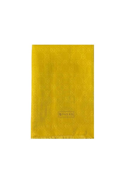 Vakko Pamuk İpek Monogram Şal 40752-Sarı