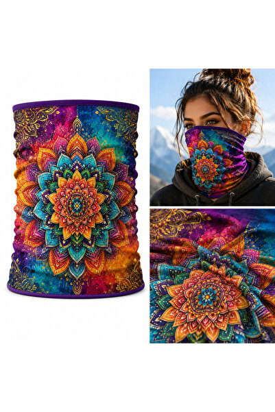 FG KONNİCHİWA Mandala Bohem Design Black Ethnic Bandana Face Mask and Neck Ga...