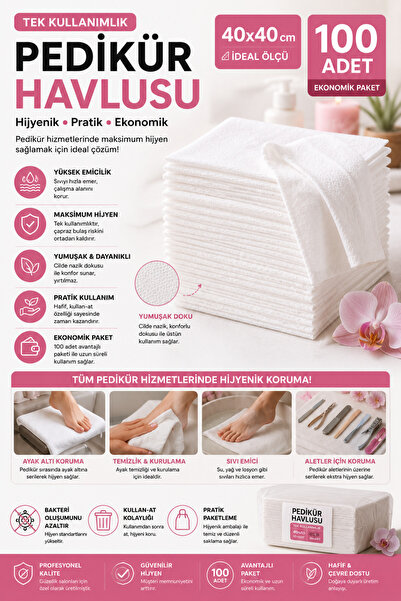 MEDBRIGHT 50 Adet 40x40 Pedikür Havlusu Yüksek Emici, Yumuşak ve Dayanıklı Ku...