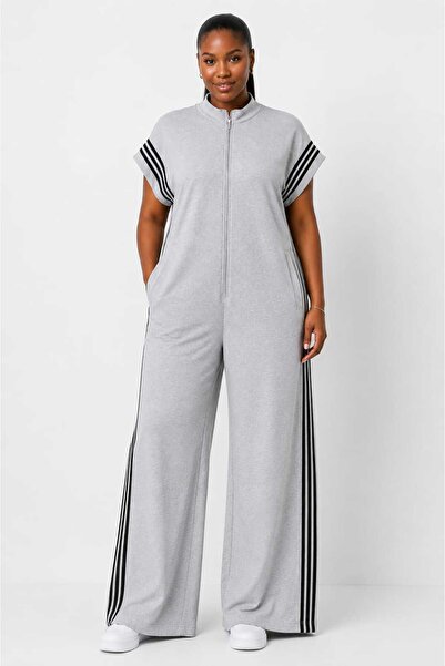 HANIQA Sleeveless Stripe Detailed Zippered Jumpsuit