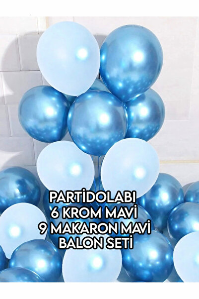 Parti dolabı 15li Krom Mavi Ve Makaron (PASTEL MAT) Doğum Günü Parti Süsleme Balonu