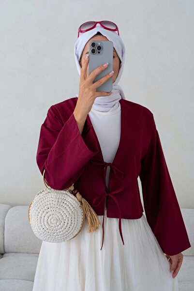 Giyim Gezegeni Önü Bağlamalı 2 Bağcıklı Kimono Gömlek Modern Tesettür Şık Yen...