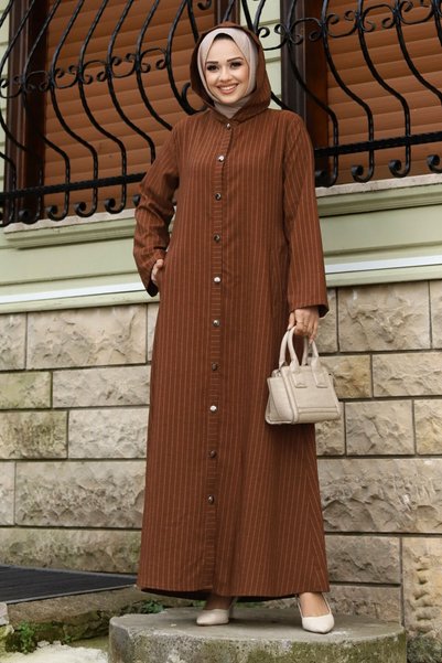 Tesettür Dünyası Ahsen Full-Length Buttoned Coat TSD240103 Brown