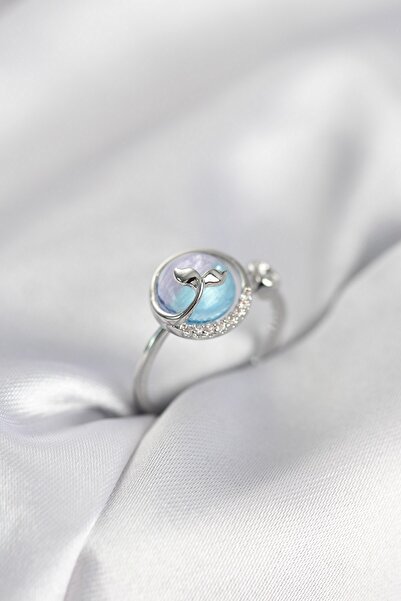 Inure Jewelry خاتم نسائي فضي اللون على شكل ذيل السمكة من موديل أوشن