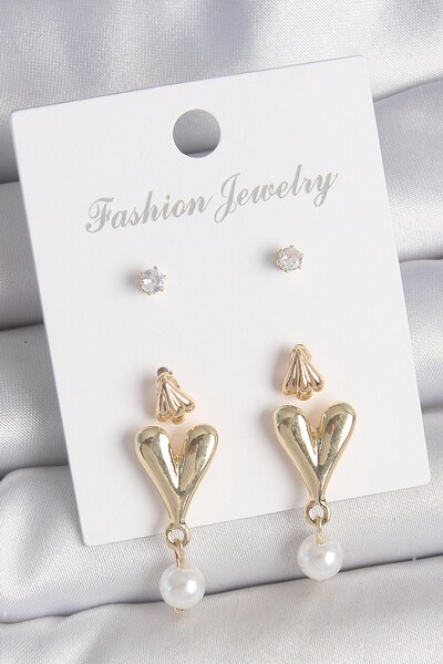 Inure Jewelry طقم أقراط نسائي من حجر الزركون الذهبي والنحاسي واللؤلؤ المتدلي ...