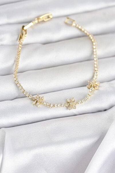 Inure Jewelry سوار نسائي من النحاس ذهبي اللون على شكل زهرة مرصع بحجر الزركون