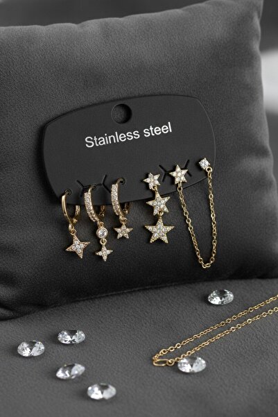 Inure Jewelry طقم أقراط نسائية من الفولاذ 316L باللون الذهبي مع حجر الزركون و...