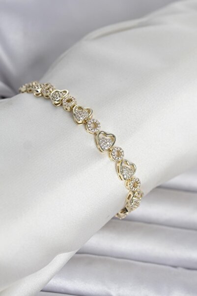 Inure Jewelry سوار نسائي من النحاس الذهبي اللون بحجر الزركون على شكل قلب