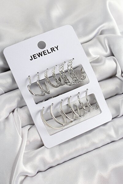 Inure Jewelry طقم أقراط نحاسية مختلطة موديل فضي اللون مكون من 6 أزواج من الأق...