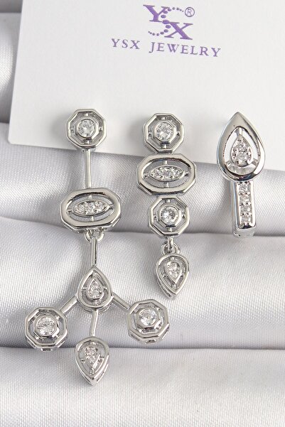 Inure Jewelry النحاس الفضة اللون الزركون حجر نموذج هندسي 3 قطعة مجموعة أقراط ...