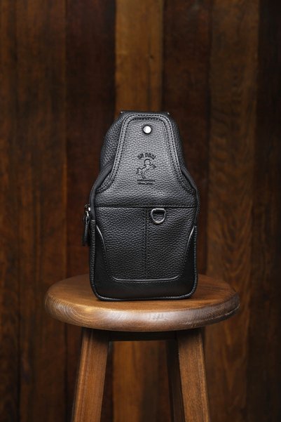 en deri Men's Black Multi-Compartment Daily Cross Strap Shoulder Bag
