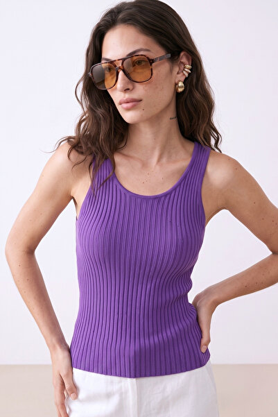 CHUBA Women's Pool Collar Ribbed Thin Cotton Knitwear Undershirt Purple 23S1015