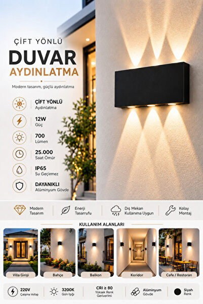 HANGAST Gün Işığı Led Aplik Kare Aydınlatma Çift Taraflı Led Dekoratif Duvar Aplik